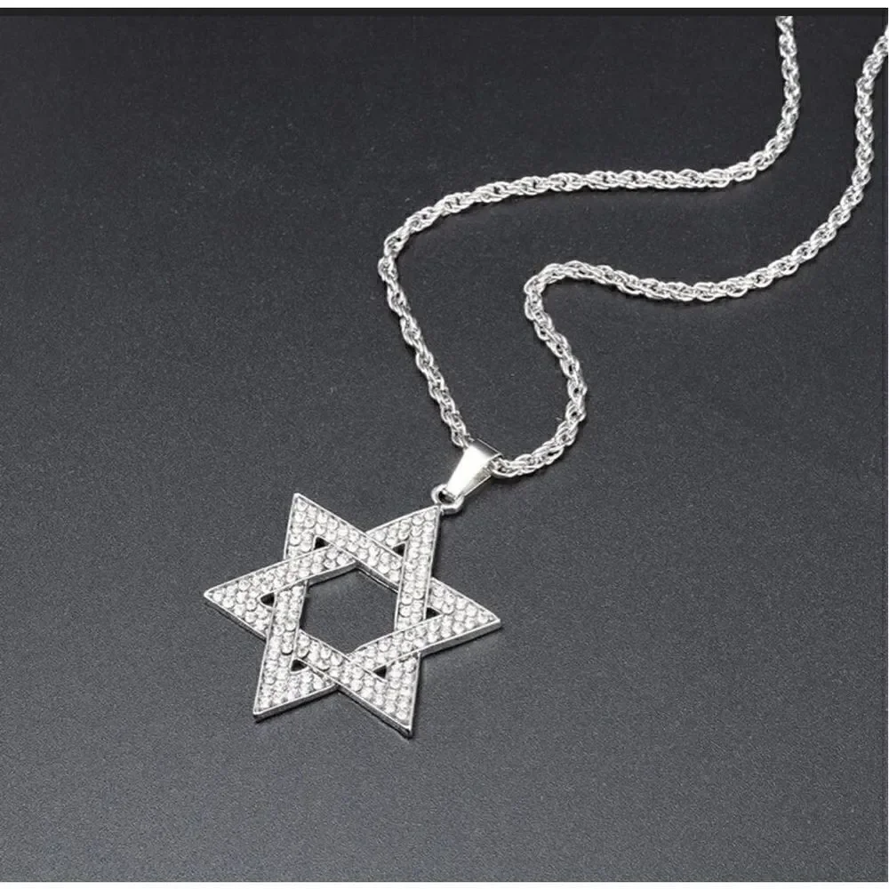 LARGE pendant Jewish Star crystals Magen David Necklace for Men and Women Gold